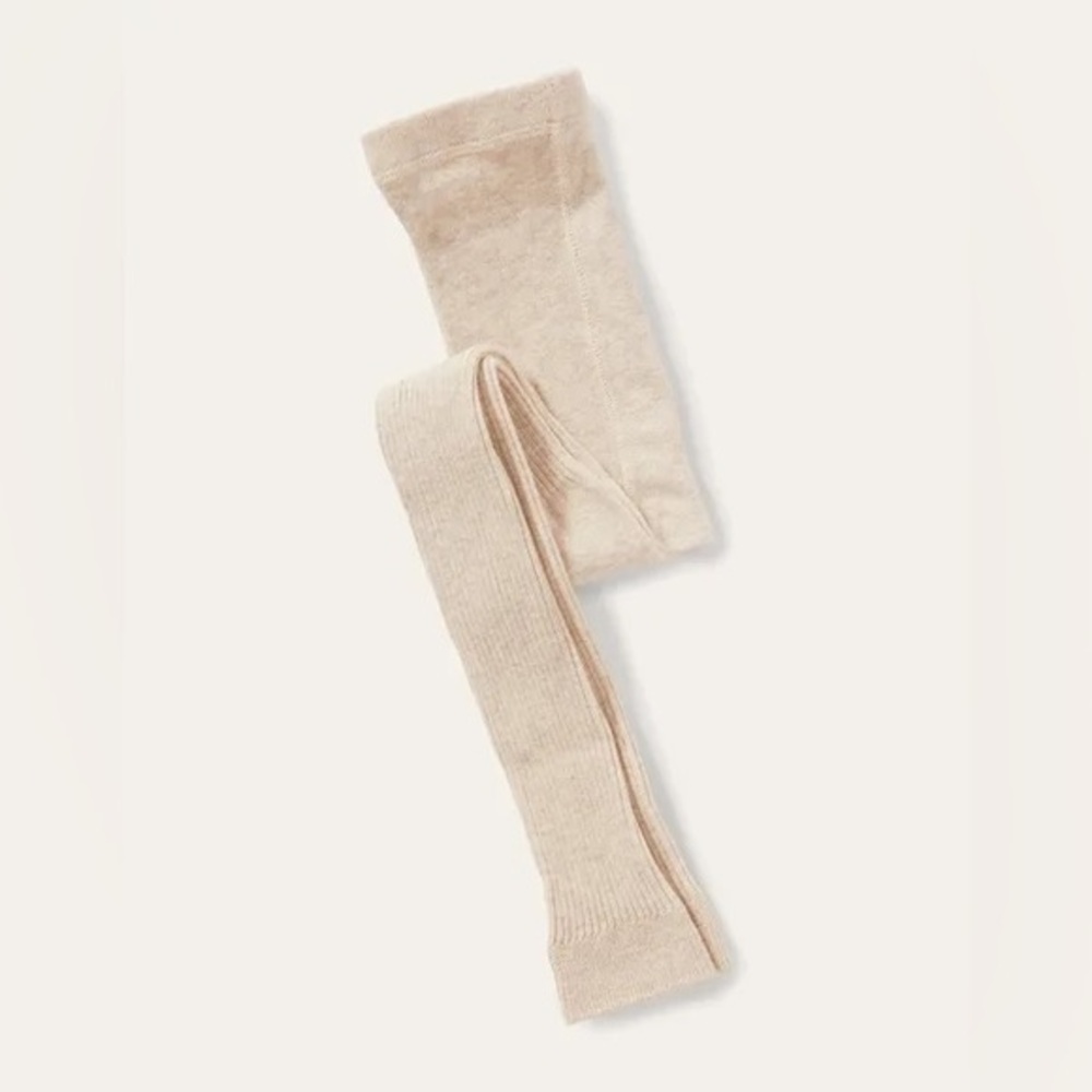 Mini Boden Ribbed Footless Tights Oatmeal Marl Gold Trim Girls 11-12